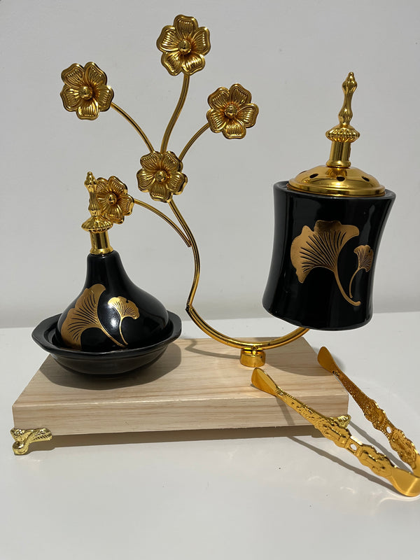 Black Floral mabkhara set